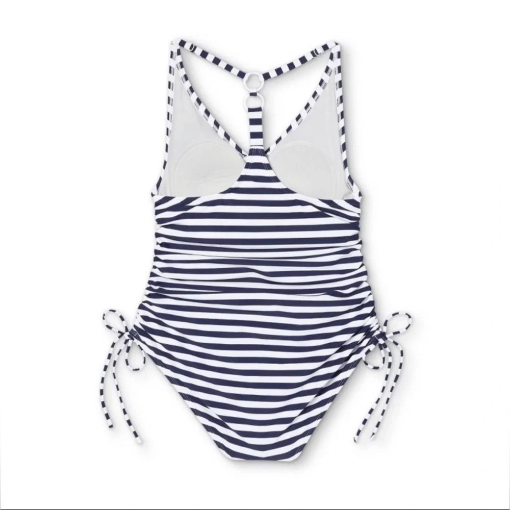 NEW Target women one piece white & navy blue stripe swimsuit swimwear size S - Picture 4 of 9